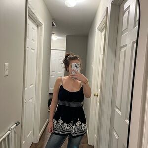 HeartSoul Navy Blue Tank Top with White Embroidery